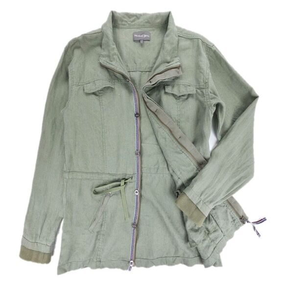 NEW Michael Stars Linen Utility Jacket Button Down Olive Green Minimal Luxury - Picture 1 of 8